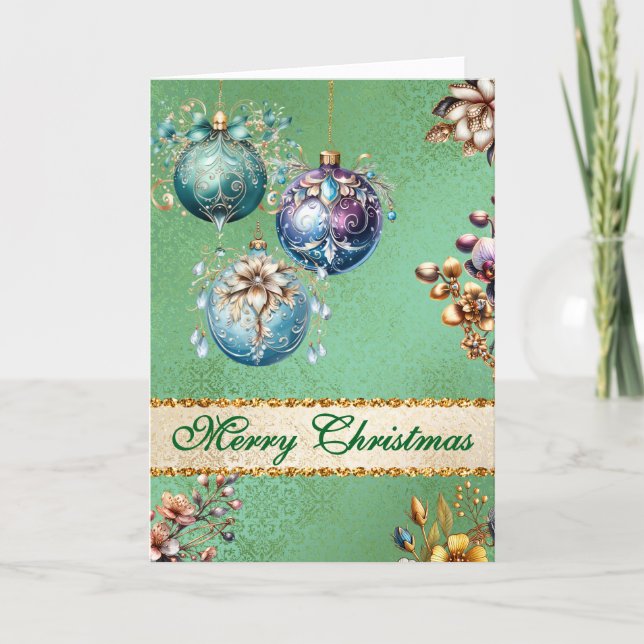 Tarjeta Festiva Navidades de Ornamentos Vintage (Anverso)