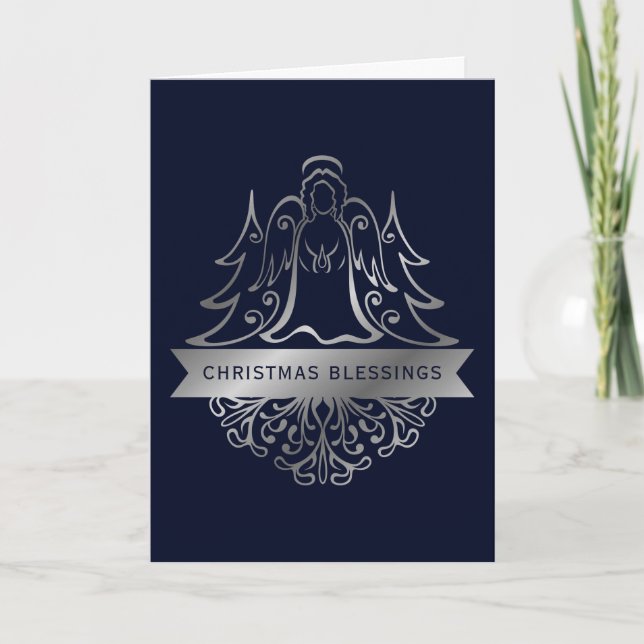 Tarjeta Festiva Navidades de Ornate Silver Angel bendiciendo a la  (Anverso)