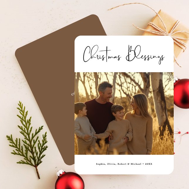 Tarjeta Festiva Navidades de oro bendiciendo foto familiar basada  (Subido por el creador)