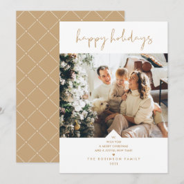 Tarjeta Festiva Navidades de oro blanco elegante de escritura mode