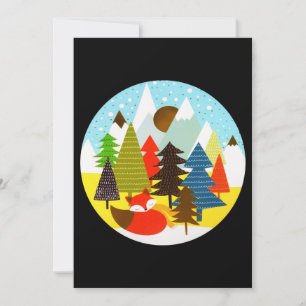 Tarjeta Festiva Navidades de oro Bosque Fox Pine para el invierno