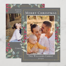 Tarjeta Festiva Navidades de oro célebres Holly Berries 2 Foto