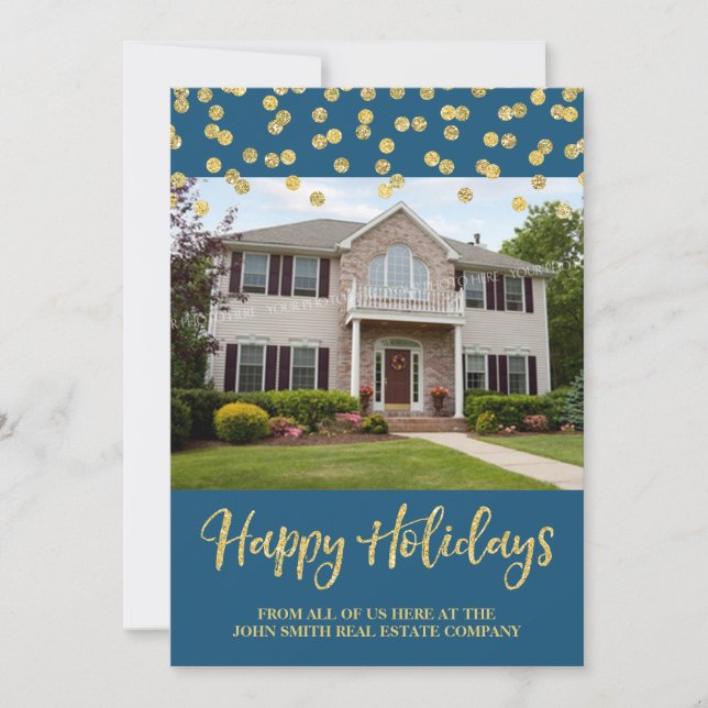Tarjeta Festiva Navidades de oro Confetti Photo Card Real Estate (Anverso)