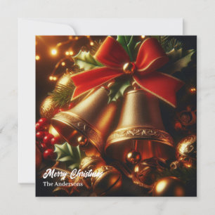 Tarjeta Festiva Navidades de oro de época y berry holly