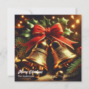 Tarjeta Festiva Navidades de oro de época y berry holly