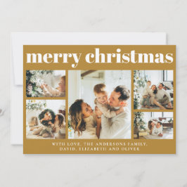 Tarjeta Festiva Navidades de oro de mostaza de Collage de fotos fa