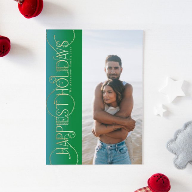 Tarjeta Festiva navidades de oro giran foto verde FELIZ (Subido por el creador)