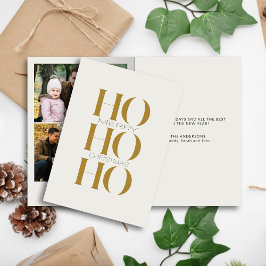 Tarjeta Festiva Navidades de Oro minimalista "HO HO HO HO HO"