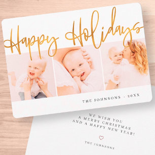 Tarjeta Festiva Navidades de oro moderno saludando tres fotos
