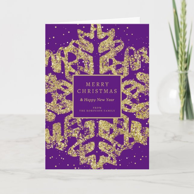 Tarjeta Festiva Navidades de oro Purpurina Snowflake Corporate Pur (Anverso)