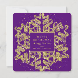 Tarjeta Festiva Navidades de oro Purpurina Snowflake Familia Púrpu