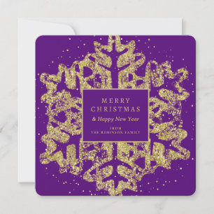 Tarjeta Festiva Navidades de oro Purpurina Snowflake Familia Púrpu