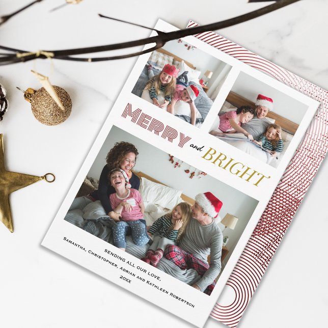 Tarjeta Festiva Navidades de oro rojo brillante y merry (Subido por el creador)