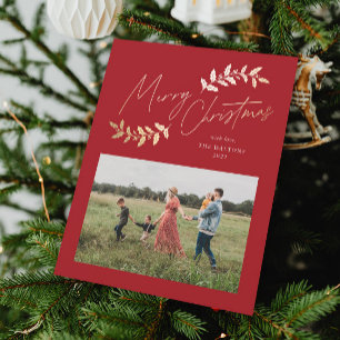 Tarjeta Festiva Navidades de oro rojo con gran formato de guión el