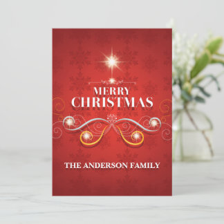 Tarjeta Festiva Navidades de oro rojo desea un elegante árbol de m