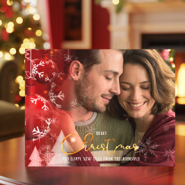 Tarjeta Festiva Navidades de oro rojos de la pareja romántica mode