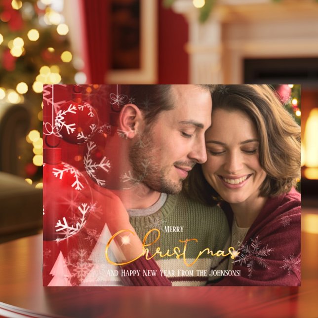 Tarjeta Festiva Navidades de oro rojos de la pareja romántica mode (Subido por el creador)