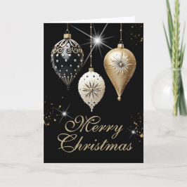 Tarjeta Festiva Navidades de Oro y Ornamentos Blancos Ebony