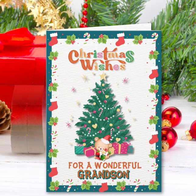 Tarjeta Festiva Navidades de oseos de Teddy para nieto (Subido por el creador)