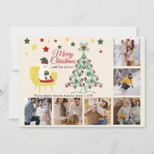 Tarjeta Festiva Navidades de oso cutáneo adorable de Collage de fo