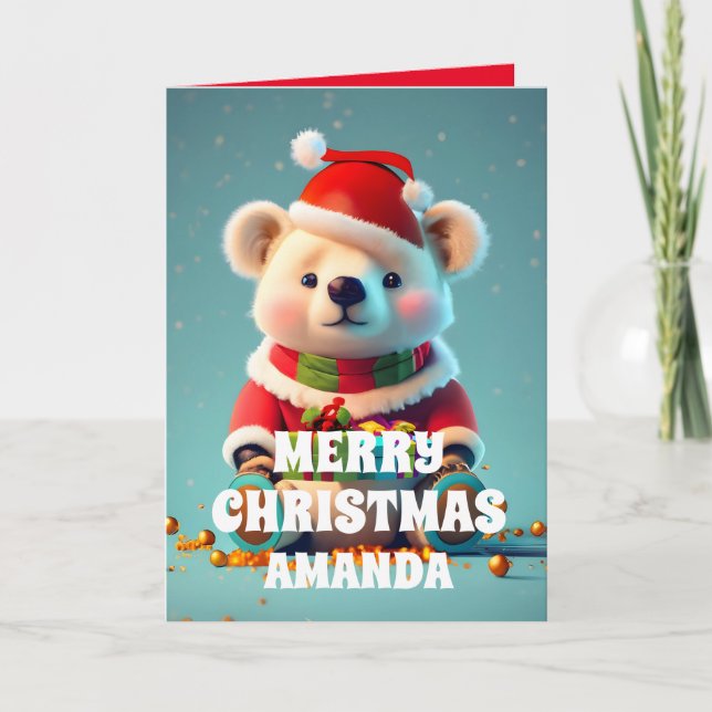 Tarjeta Festiva Navidades De Oso De Teddy Personalizados Niños (Anverso)
