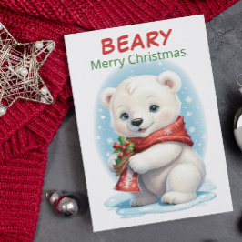 Tarjeta Festiva Navidades de oso polar para bebés personalizados