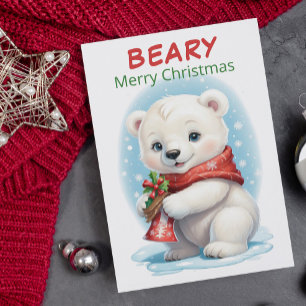 Tarjeta Festiva Navidades de oso polar para bebés personalizados