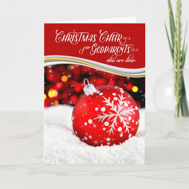 Tarjeta Festiva Navidades de padrinos animan ornamento de copo de  (Anverso)