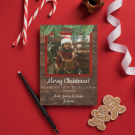 Tarjeta Festiva Navidades de país Barnwood y Pine Photo Card