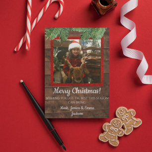 Tarjeta Festiva Navidades de país Barnwood y Pine Photo Card