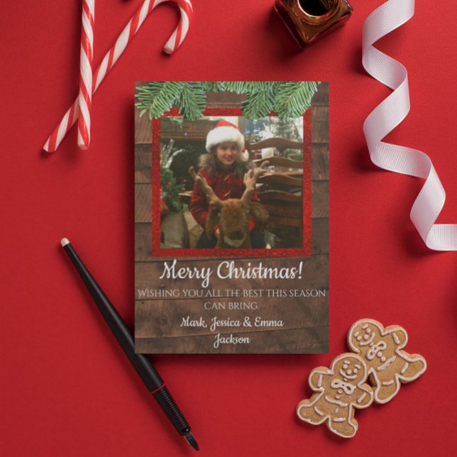 Tarjeta Festiva Navidades de país Barnwood y Pine Photo Card (Subido por el creador)