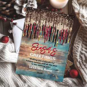 Tarjeta Festiva Navidades de país ruso festejan purpurina negro ro