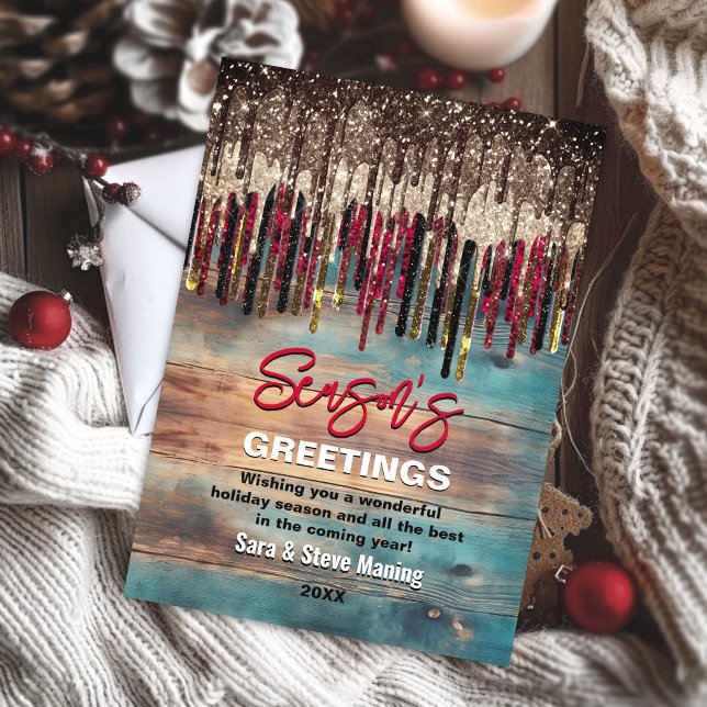 Tarjeta Festiva Navidades de país ruso festejan purpurina negro ro (Subido por el creador)