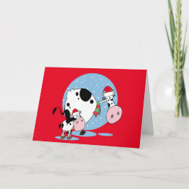 Tarjeta Festiva Navidades De País Vacas Con Sombrero De Santa Salu