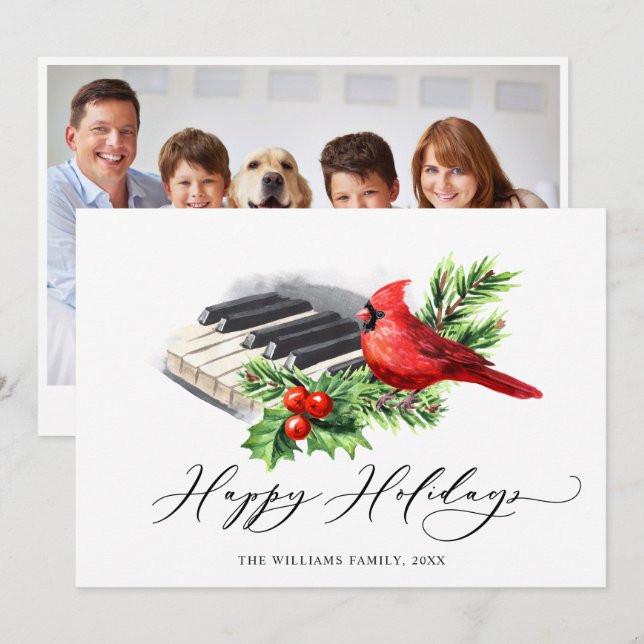 Tarjeta Festiva Navidades de pájaros rojos saludan a FOTO (Anverso / Reverso)