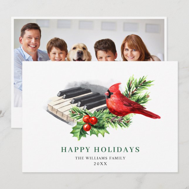 Tarjeta Festiva Navidades de pájaros rojos saludan a FOTO (Anverso / Reverso)