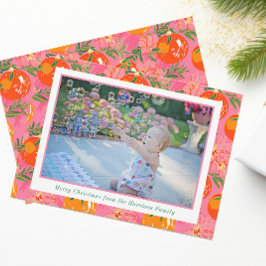 Tarjeta Festiva Navidades de Palm Beach con ornamentos rosados y N