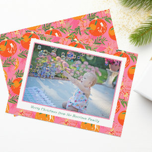 Tarjeta Festiva Navidades de Palm Beach con ornamentos rosados y N