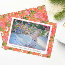 Tarjeta Festiva Navidades de Palm Beach con ornamentos rosados y N