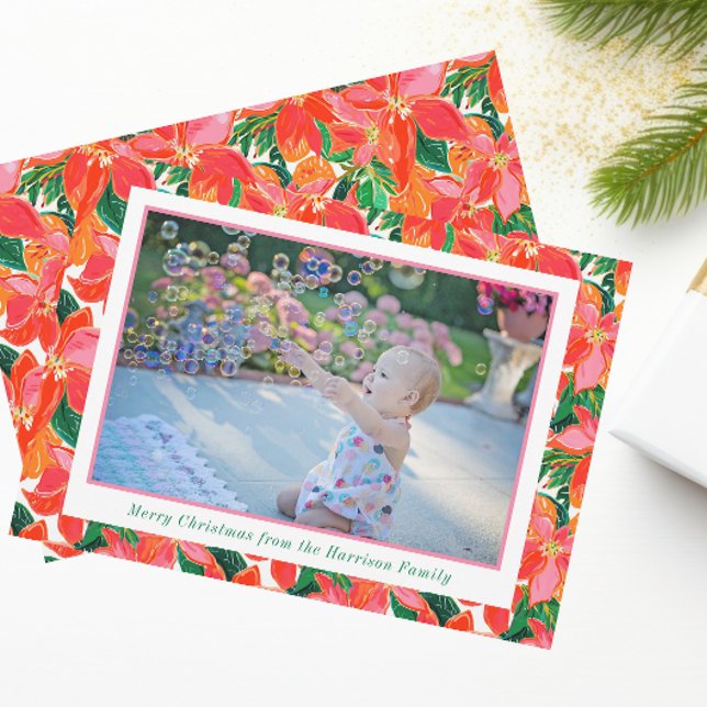 Tarjeta Festiva Navidades de Palm Beach Naranja rosa Poinsettias F (Subido por el creador)