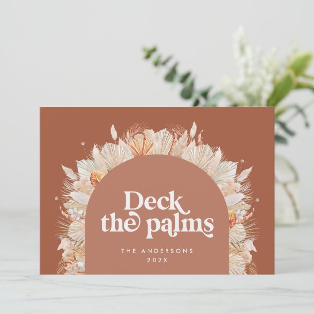 Tarjeta Festiva Navidades de palma botánicas secas y bohemias mode (Anverso de pie)