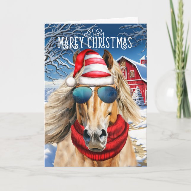 Tarjeta Festiva Navidades de Palomino Horse Funny MARE (Anverso)