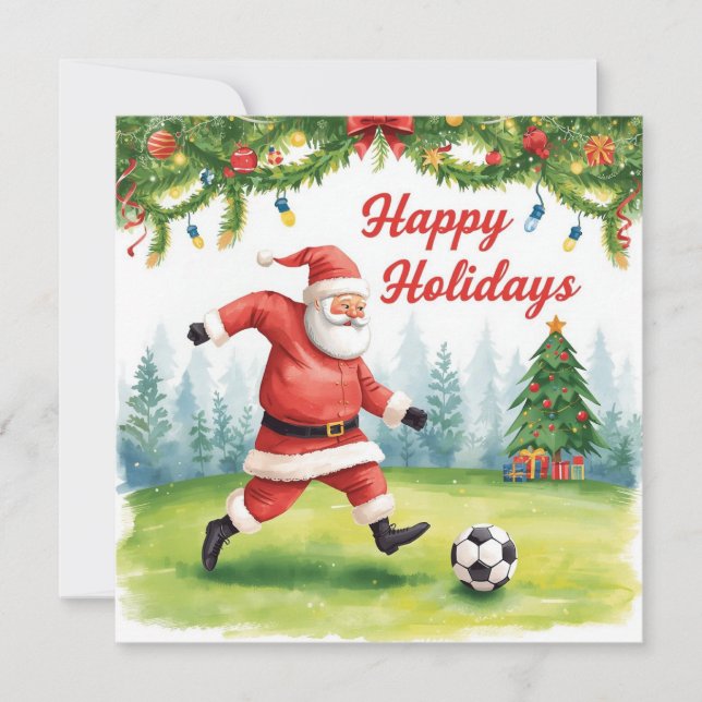 Tarjeta Festiva Navidades de Papá Noel en el fútbol (Anverso)