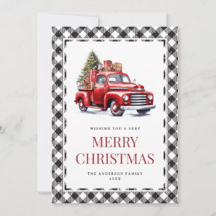 Tarjeta Festiva Navidades de papel de búfalo de camión rojo acuare