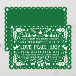 Tarjeta Festiva Navidades de papel de picado de Green Love Peace J