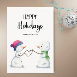 Tarjeta Festiva Navidades de parejas de hombres de nieve simples y