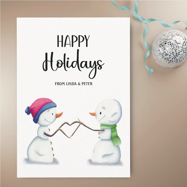 Tarjeta Festiva Navidades de parejas de hombres de nieve simples y (Subido por el creador)