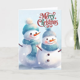 Tarjeta Festiva Navidades de parejas de Snowman