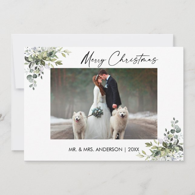 Tarjeta Festiva Navidades de parejas de vegetación con escritura d (Anverso)