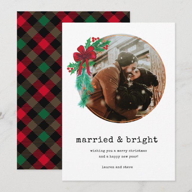 Tarjeta Festiva Navidades de parejas recién casadas con foto brill (Anverso / Reverso)